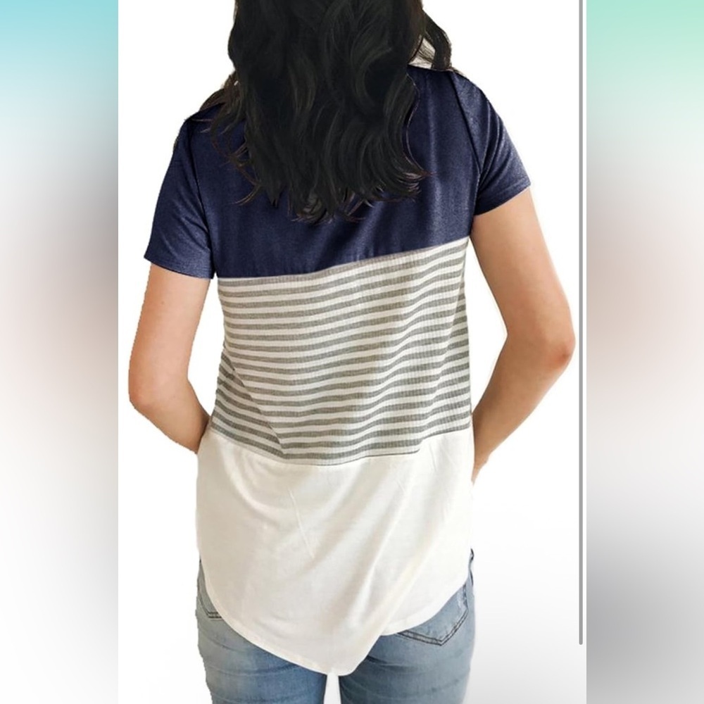 ⭐ YunJey Triple Color Block Stripe Tee – Size S ⭐ - Picture 2 of 2